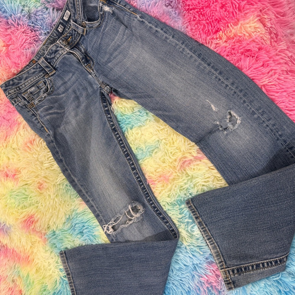 Miss Me Bootcut Jeans Womens 28‎ Blue Distressed Mid Rise